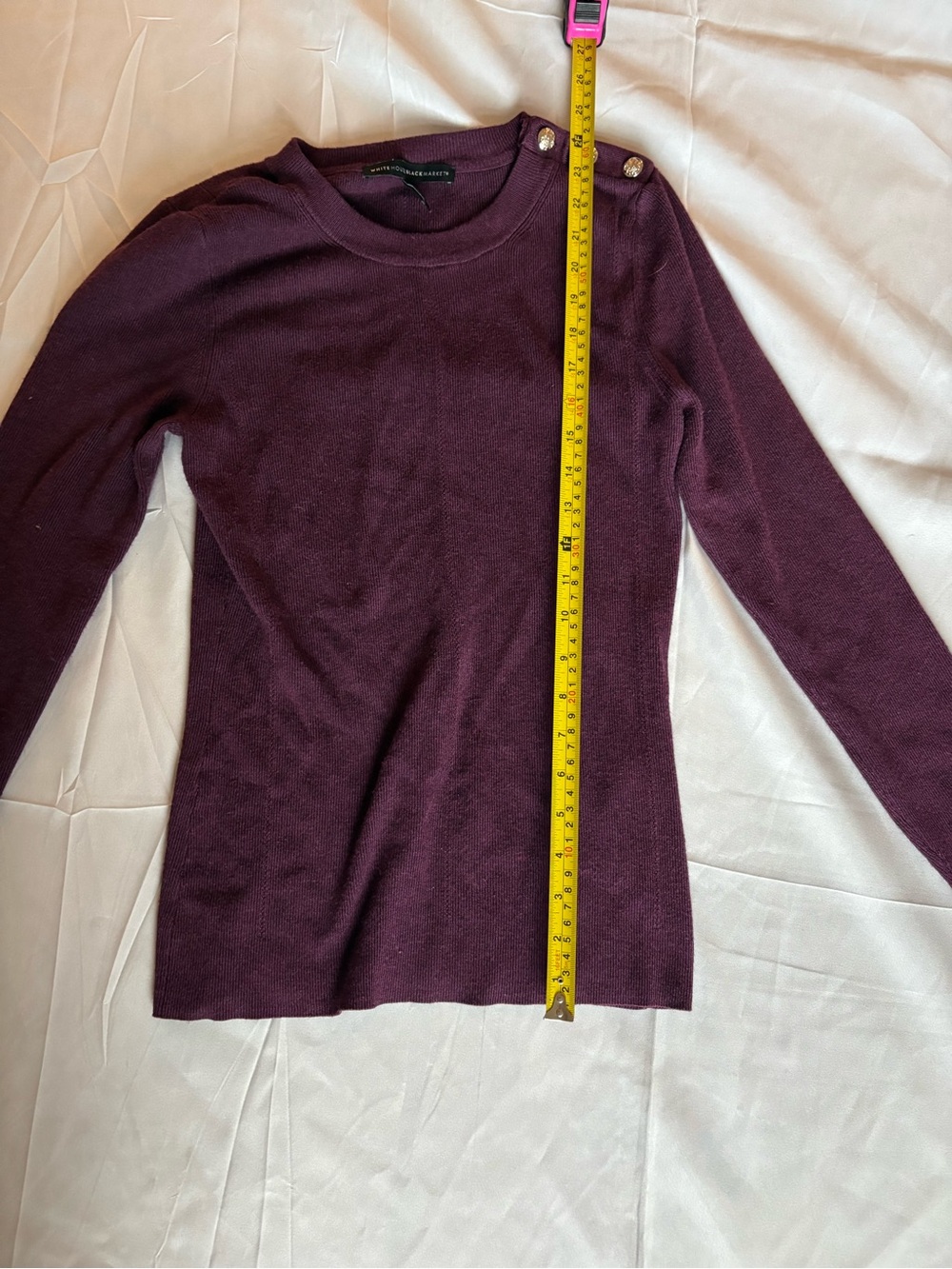 White House Black Market Ribbed Knit Sweater Plum Purple Button Shoulder Top